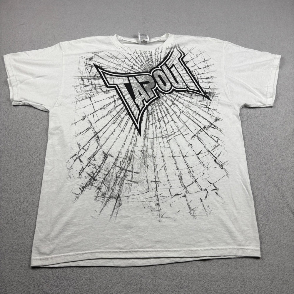 Tapout Mens XL White Graphic T-Shirt Shattered Glass Logo MMA Streetwear Fruit